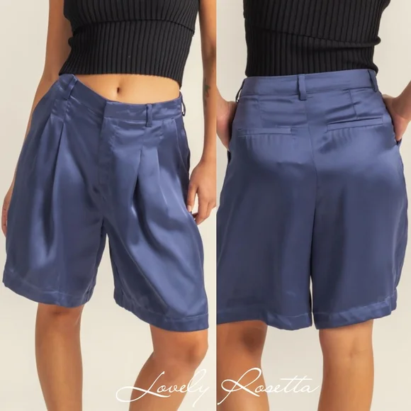 Women's Blue Satin Shorts